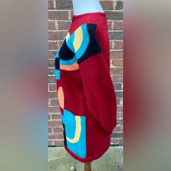 Vintage St Michael Red Patterned Size 10 Jumper Sweater Pullover Wool - Picture 4 of 6